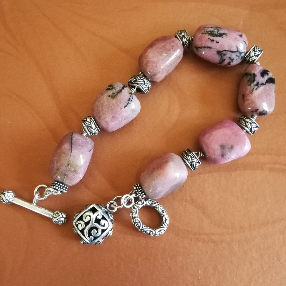 Pink Rhodonite Bracelet with Sterling Silver